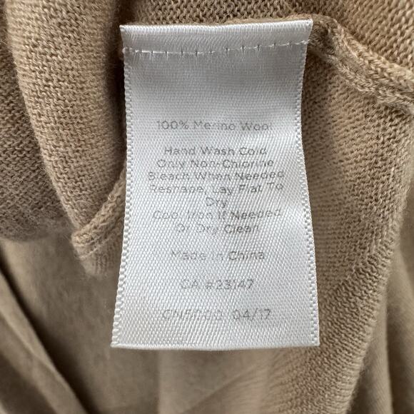 Talbots Sweater Womens L Camel Merino Wool Knit Long Open Front Cardigan V-Neck - Picture 13 of 13